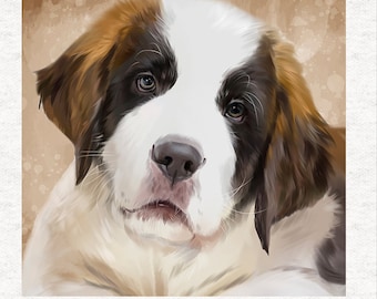 Chien Saint-Bernard, art numérique portrait.  Panneau en tissu | | Couture | Artisanat | Panneaux en tissu imprimés