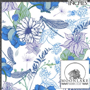 Libélula Floral en tres tamaños, Tela 100% Algodón 130gsm -Tamaño: 111.39cm de ancho (44 pulgadas)