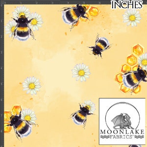 Bees, Bees and flowers with honeycomb,  Repeat Fabric 100% Cotton 130gsm Poplin - available in big and small bees Size: 111.39cm wide