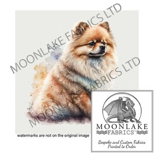 Pomeranian dog With Splatters 100% Natural Cotton or 290gsm thick soft Polyester Fabric Panel Squares