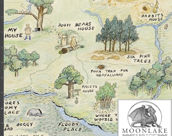 Pooh Bear 100 Acre Wood Pattern 100% Cotton 130gsm Sewing Fabric -  Size: 111.39cm wide (44 inches)