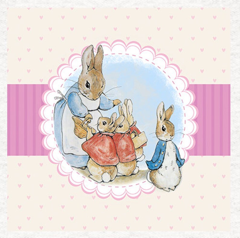 Peter Rabbit and Mum With Pretty Pink Background Upholstery | Etsy UK