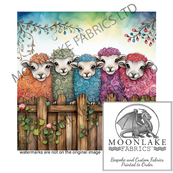 Sheep Over the Garden Fence 100% Natural Cotton or 290gsm thick soft Polyester Fabric Panel Squares