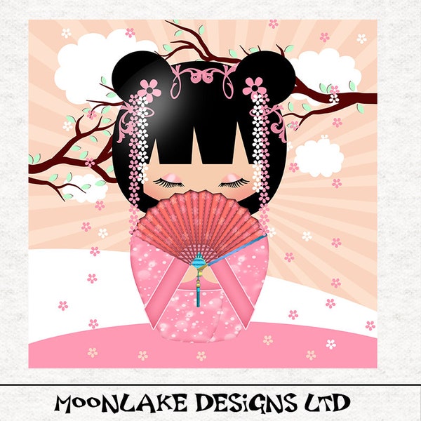 Poupée Kokeshi, rose, panneaux d’artisanat en tissu 100% coton ou polyester