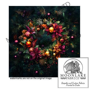 Holiday Christmas Wreath, Fabric Craft Panels in 100% Cotton or Polyester