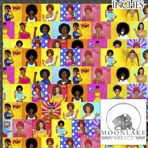 Pop art Ladies of Color Darker Ladies Fabric 100% Quality Light Cotton 130gsm  *exclusive* Size: 111.39cm wide (44 inches)