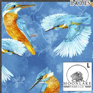 Kingfisher Birds 100% Quality Cotton Poplin Fabric *Exclusive* -Size: 111.39cm wide (44 inches)