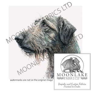 Irish Wolfhound Looking Left 100% Natural Cotton or 290gsm thick soft Polyester Fabric Panel Squares