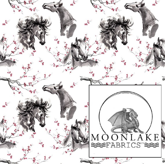 Japanese Ink Horses 100% Cotton 130gsm Poplin - 3 options **Exclusive**