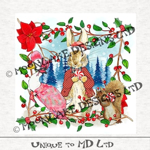 Beatrix Potter, Flopsy And Friends Christmas | Upholstery | Sewing | Craft | Printed Fabric Panels  | 8x8, 12x12, 16x16 - 21x21&quot;