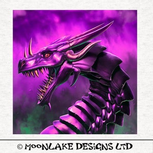 Magenta Dragon,  Fantasy Illustration on Fabric.  Fabric Panel | | Sewing | Craft | Printed Fabric Panels