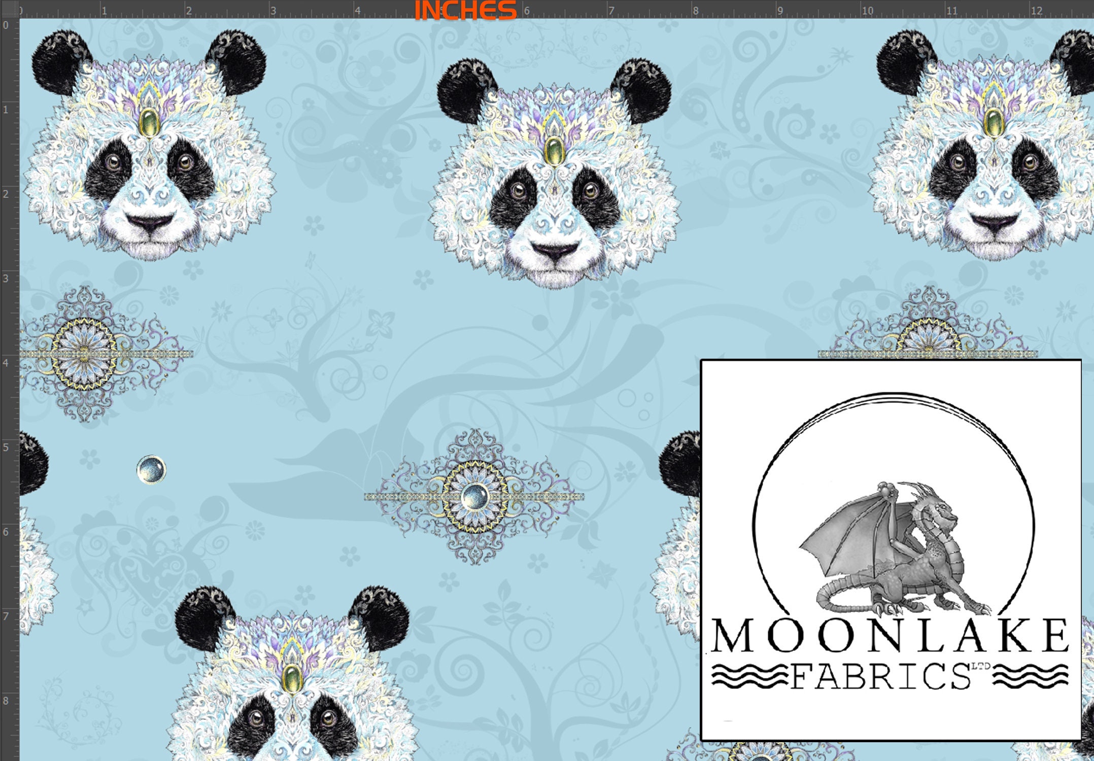 Ornamental Panda, Fabric 100% Cotton 130gsm Poplin -  Israel