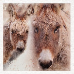 Donkey and Foal heads.  | Fabric Craft Panels 100% Cotton or Polyester