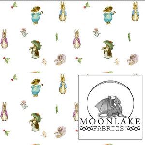 Beatrix Potter multi friends , Benjamin Tom Tiggy Flopsy Peter Fabric 100% Cotton 130gsm -Size: 111.39cm wide (44 inches)