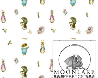 Beatrix Potter multi friends , Benjamin Tom Tiggy Flopsy Peter Fabric 100% Cotton 130gsm - Size: 111.39 cm width (44 inches)