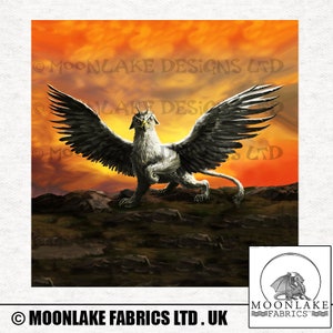 Griffin Griffon Gryphon Orange Sky Fabric Craft Panel Quadrat aus 100% Baumwolle oder Polyester