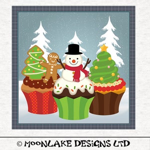 Cupcake Snowman, Winter Holiday Fun ,  Fabric Craft Panels in 100% Cotton or Polyester