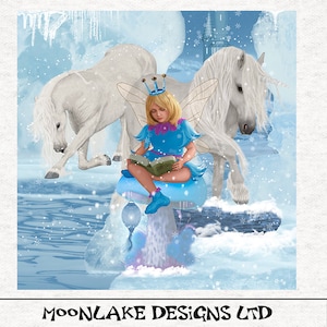 Unicorn Fairy Tales, Unicorns and Ice Fairy . Fabric Panel | Upholstery | Sewing | Craft | Printed Fabric Panels