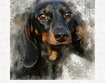 Dachshund Portrait, watercolour grunge, black Craft Panels in 100% Cotton or Polyester