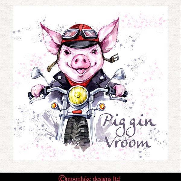 Pig on Motorcycle, Piggin Vroom, ou pas de texte, Panneaux d’artisanat en tissu en coton ou polyester 100%