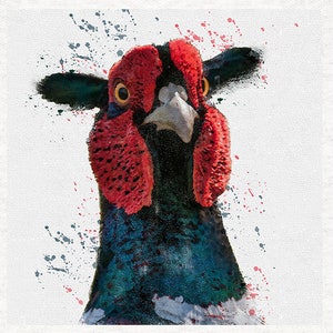 Pheasant Looking Funny (watercolour splatter original) -Fabric Craft Panels 100% Cotton or Polyester
