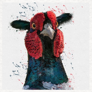 Pheasant Looking Funny (watercolour splatter original) -Fabric Craft Panels 100% Cotton or Polyester