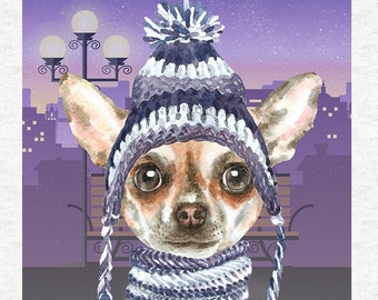 Chihuahua Winter Hat|  (Short Hair) Fabric Craft Panels in 100% Cotton or Polyester