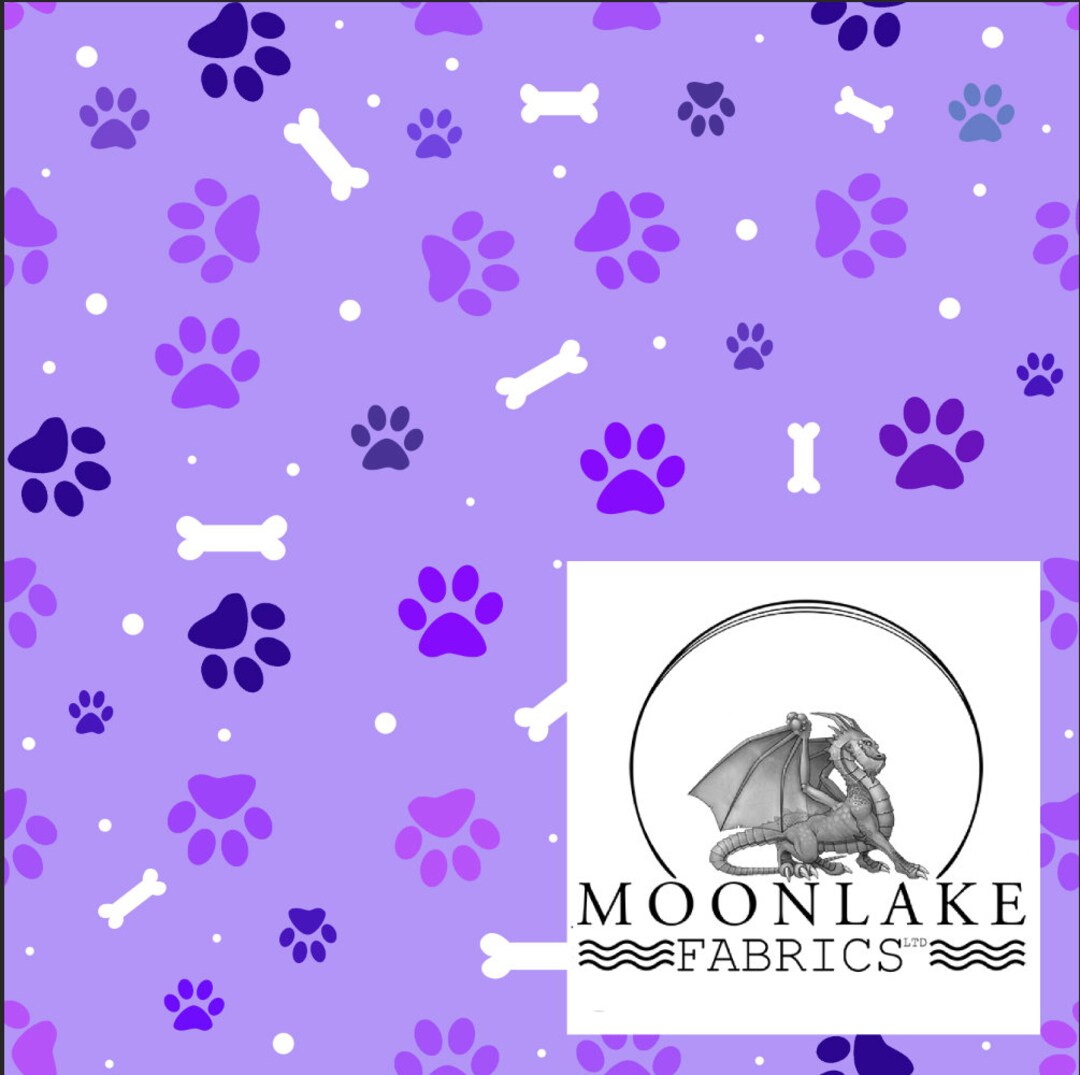 Dog Paw Prints With Bones in Purple Blends 100% Cotton 130gsm Poplin ...