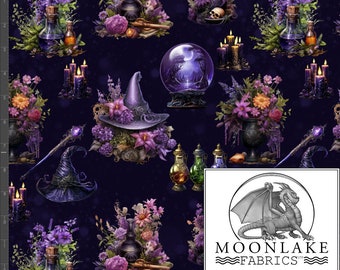 Witches Plants Flowers Herbs and bits 100% Cotton 130gsm Sewing Fabric Meters/Yards - Size: 111.39cm wide (44 inches)