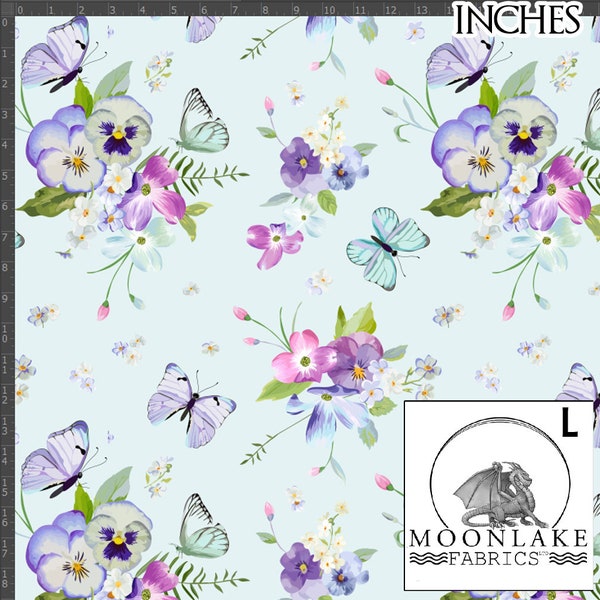 Butterflies and Pansies  100% Quality Cotton Poplin Fabric Size: 111.39cm wide (44 inches)