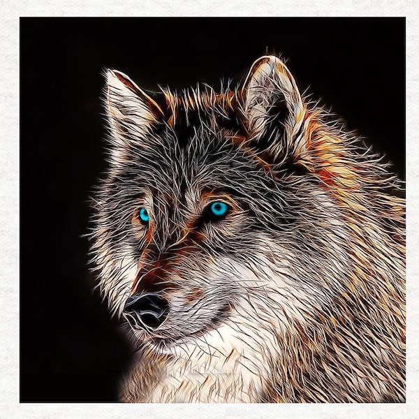 Wolf, fractal wire art, |Fabric Craft Panels 100% Cotton or Polyester