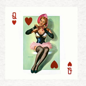 Vintage Pin-Up-Girl, Queen of Hearts.  Fabric Panel | | Sewing | Craft | Printed Fabric Panels -  100% polyester washable