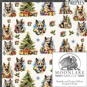 Christmas German Shepherd Alsatian Dogs , Fabric 100% Natural Cotton 130 gsm Size: 111.39cm wide (44 inches)