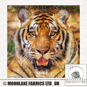 Tiger Big Cat, olieverf, stof paneel vierkant in polyester of 100% katoen poplin