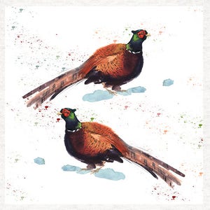 Pheasant's Pair Of ,splatter - Fabric Craft Panels in 100% Cotton or Polyester