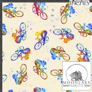 Abstract Bicycle Cyclist  100% Quality Light Cotton 130gsm Size: 111.39cm wide (44 inches)