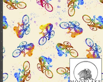 Abstract Bicycle Cyclist  100% Quality Light Cotton 130gsm Size: 111.39cm wide (44 inches)