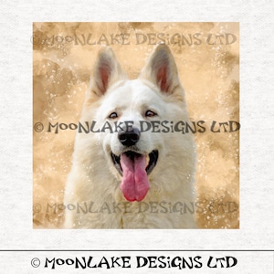 White Alsatian / German Shepherd Dog portrait Fabric Panel Craft Panels in 100% Cotton or Polyester