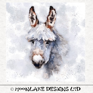 Donkey head Watercolour Print  |Fabric Craft Panels 100% Cotton or Polyester