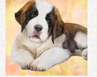 Chien Saint-Bernard, tissu d'art peint numérique.  Panneau en tissu | | Couture | Artisanat | Panneaux en tissu imprimés