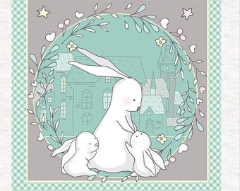 Bunny Town, Coniglietti Mamma e Bambino / Tappezzeria / Cucito / Artigianato / Pannelli in Tessuto Stampato