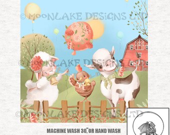 Paneles de tela para manualidades con animales de granja para habitación infantil, 100% algodón o poliéster