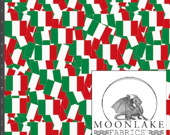 Tossed Italian Flags All Over Pattern, Fabric 100% Cotton 130gsm - Size: 111.39cm wide (44 inches)