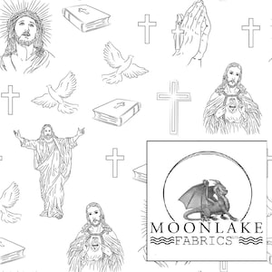 Jesus-Skizze mit offenen Armen und Dornenkrone Stoff 100% Baumwolle 130gsm -Größe: 111.39cm breit (44 Zoll)