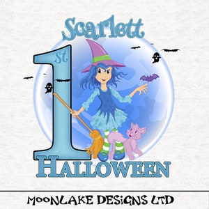 Cute little Witch, Halloween Personalized Fabric Craft Panels in 100% Cotton or Polyester