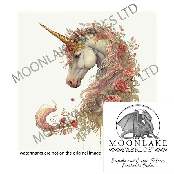 Dusky Rose Unicorn 100% Natural Cotton or 290gsm thick soft Polyester Fabric Panel Squares
