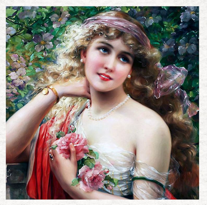 Vintage Image of Gypsy Girl With Roses on New Fabric Fabric Etsy