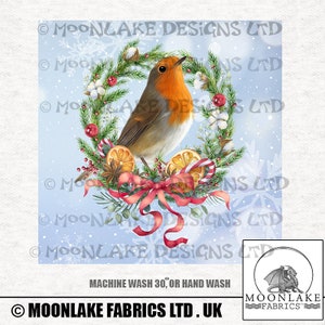 Robin On Fancy Wreath  Fabric Craft Panels in 100% Cotton or Polyester