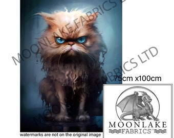 Chagrijnig, natte, doorweekte kat, hij heeft het niet geamuseerd 75 x 100 cm 100% lichte kwaliteit katoen (130 gsm) of dik zacht 290 gsm (polyester)