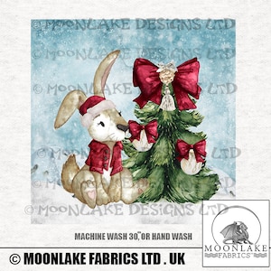 Christmas Rabbits, Fabric Craft Panels in 100% Cotton or Polyester
